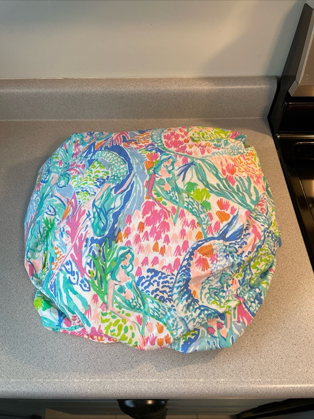 Pottery Barn Kids Mermaid Print Fitted Sheet - Blue, Pink, Green, Orange